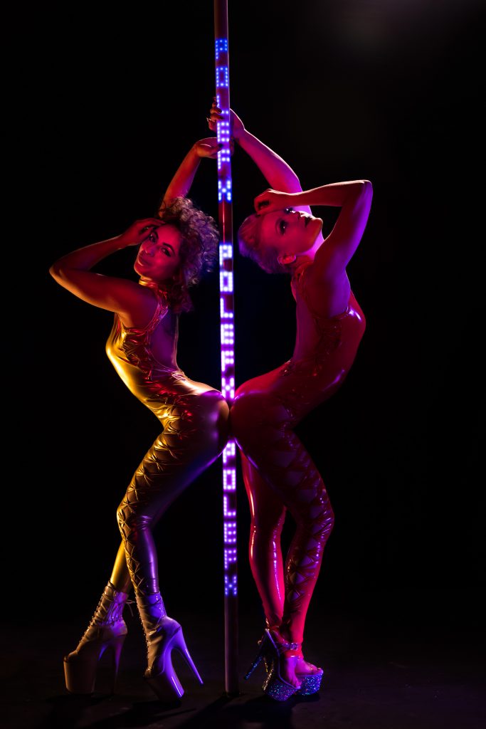 PoleFX innovates and modernizes pole dancing by adding new elements of lighting, ambiance, and even advertisement to the performance.